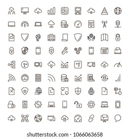 Databse icon set. Collection of high quality outline server pictograms in modern flat style. Black information symbol for web design and mobile app on white background. Data line logo.