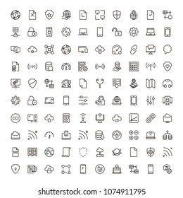 Databse icon set. Collection of high quality outline server pictograms in modern flat style. Black information symbol for web design and mobile app on white background. Data line logo.