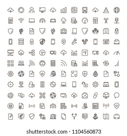 Databse icon set. Collection of high quality outline server pictograms in modern flat style. Black information symbol for web design and mobile app on white background. Data line logo.