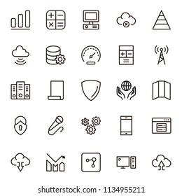 Databse icon set. Collection of high quality outline server pictograms in modern flat style. Black information symbol for web design and mobile app on white background. Data line logo.