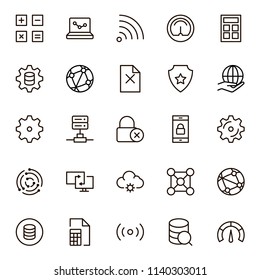 Databse icon set. Collection of high quality outline server pictograms in modern flat style. Black information symbol for web design and mobile app on white background. Data line logo.