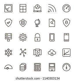 Databse icon set. Collection of high quality outline server pictograms in modern flat style. Black information symbol for web design and mobile app on white background. Data line logo.
