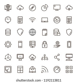 Databse icon set. Collection of high quality outline server pictograms in modern flat style. Black information symbol for web design and mobile app on white background. Data line logo.