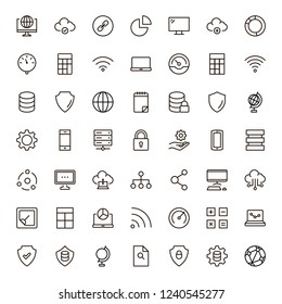Databse icon set. Collection of high quality outline server pictograms in modern flat style. Black information symbol for web design and mobile app on white background. Data line logo.