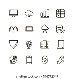 Databse icon set. Collection of high quality outline server pictograms in modern flat style. Black information symbol for web design and mobile app on white background. Data line logo.
