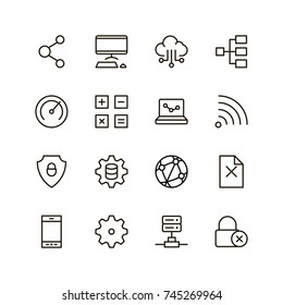 Databse icon set. Collection of high quality outline server pictograms in modern flat style. Black information symbol for web design and mobile app on white background. Data line logo.