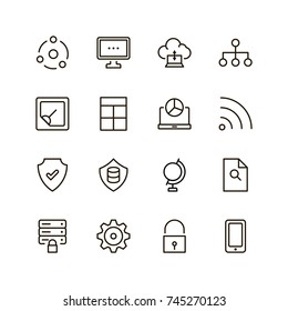 Conjunto de iconos de base de datos. Colección de pictogramas de servidor de esquema de alta calidad en estilo plano moderno. Símbolo negro de información para diseño web y aplicación móvil sobre fondo blanco. Logo de la línea de datos.