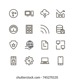 Databse icon set. Collection of high quality outline server pictograms in modern flat style. Black information symbol for web design and mobile app on white background. Data line logo.