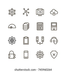 Databse icon set. Collection of high quality outline server pictograms in modern flat style. Black information symbol for web design and mobile app on white background. Data line logo.