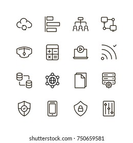 Databse icon set. Collection of high quality outline server pictograms in modern flat style. Black information symbol for web design and mobile app on white background. Data line logo.