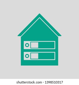 Datacenter Icon. Green on Gray Background. Vector Illustration.