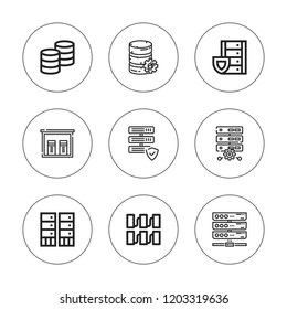 Datacenter icon set. collection of 9 outline datacenter icons with server icons. editable icons.