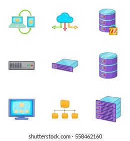 Datacenter icons set. Cartoon illustration of 9 datacenter vector icons for web