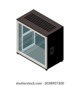 Datacenter isometric icon with empty telecommunication cabinet 3d vector illustration