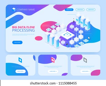 Datacenter isometric vector illustration. Abstract 3d hosting server or data center room background. Network or mainframe infrastructure website header layout. Computer storage or farming workstation.