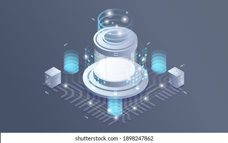 Datacenter Isometric Vector Illustration. Information Flow,digital Science Lab, Data Center Server Room Isometric Concept.