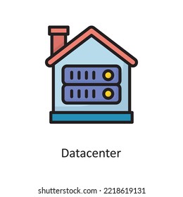 Ilustración de diseño de iconos de esquema rellenado por el vector de centros de datos. Símbolo de computación en nube sobre archivo EPS 10 de fondo blanco