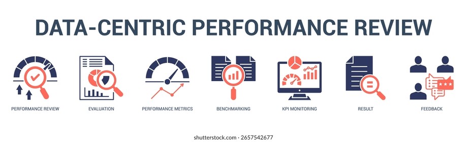 DataCentric Performance Review Modern and clean web banner illustration featuring thematic icons for visual communication