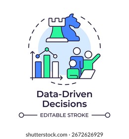 Data-driven decisions multi color concept icon. Statistical chart, teamwork management. Round shape line illustration. Abstract idea. Graphic design. Easy to use in infographic, presentation