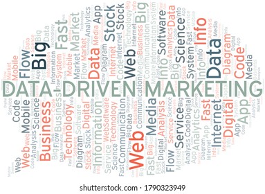 Cloud de palabras vectorial de marketing controlado por datos, hecho sólo con texto.