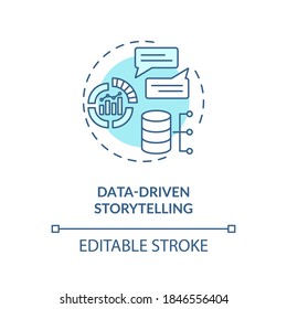 Data-driven storytelling concept icon. Increase social media engagement idea thin line illustration. Digital marketing. Target audience. Vector isolated outline RGB color drawing. Editable stroke