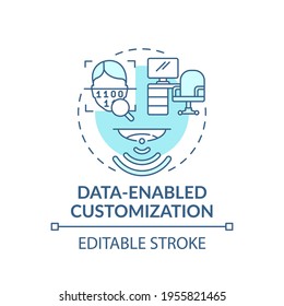 Data-enabled customization concept icon. Future office design idea thin line illustration. Adaptation to employee needs. Personalization. Vector isolated outline RGB color drawing. Editable stroke