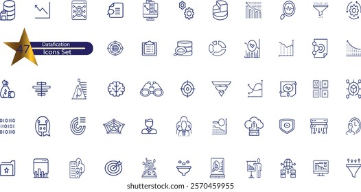 Datafication icon collection set. Containing information, analysis, data collection, processing, digitalization, and quantification icon