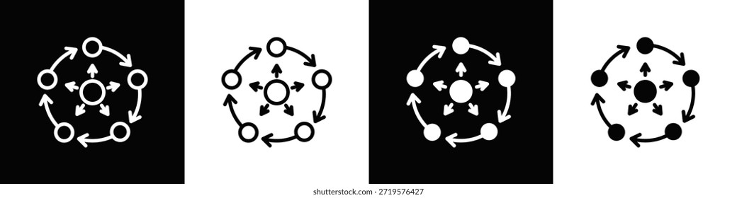 Conjunto de iconos de flujo de datos Estilo de fondo negro blanco