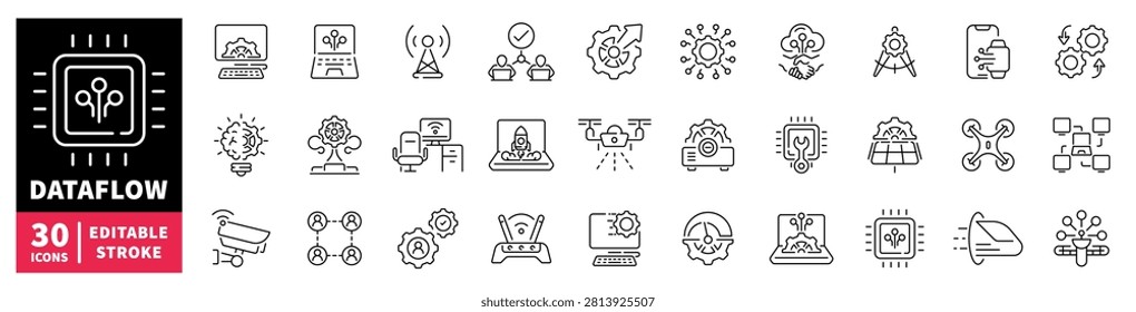 Dataflow icons representing technology, innovation, and business processes