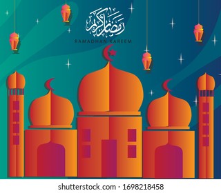 diseño de fondo del tema ramadhan kareem para papel tapiz o aterrizaje web con composición en color brillante