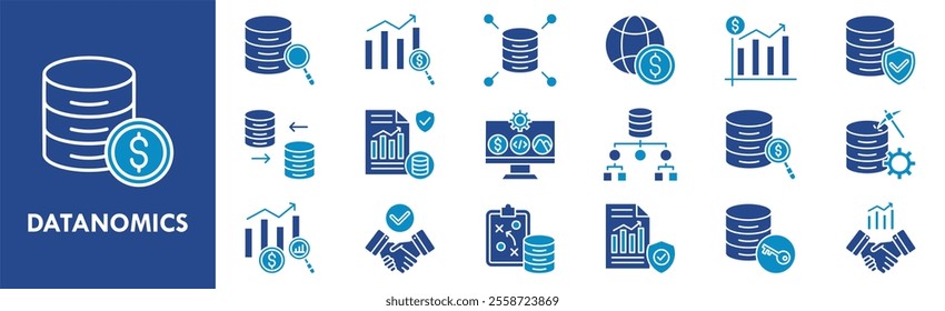 Datanomics icon collection set. Containing design financial, economy, chart, business, finance, data