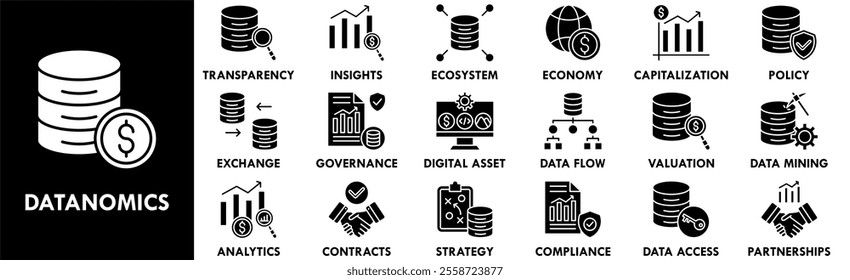 Datanomics icon collection set. Containing design financial, economy, chart, business, finance, data