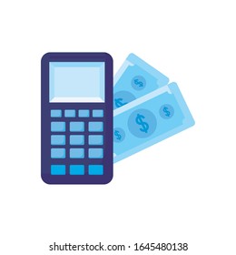 Dataphone and bills of money financial item banking commerce market payment buy currency accounting and invest theme Vector illustration