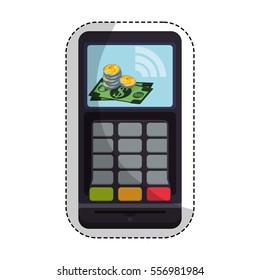 dataphone device icon over white background. mobile payments concept. colorful design. vector illustration