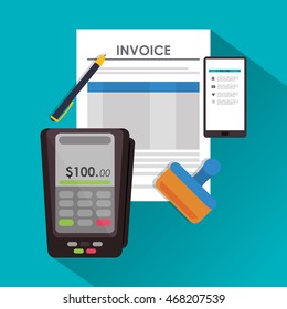 dataphone pen document payment financial item icon. Invoice design, vector illustration