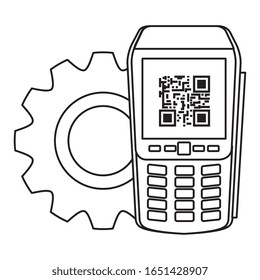 dataphone with scan code qr and gear vector illustration design