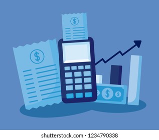 dataphone with set icons economy finance