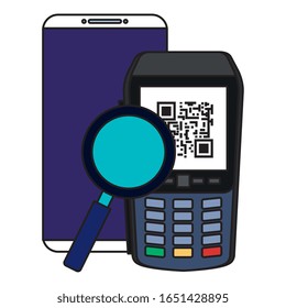 Dataphon mit Smartphone und Lupe-Vektorillustration-Design