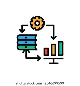 estilo de ilustração de vetor de ícone de processamento de dados