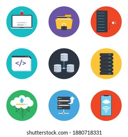 Dataserver and Data Storage Flat Icons Pack