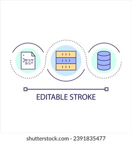 Dataset containing information about code changing loop concept icon. Data storage facility abstract idea thin line illustration. Isolated outline drawing. Editable stroke