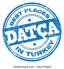 Datca. Best Places in Turkey. Vector Blue Stamp.