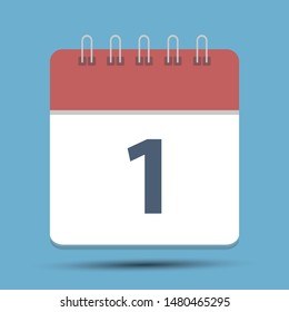 Date 1 simple calendar - Flat calendar icon - Date or event reminder sign. - Business vector illustration.