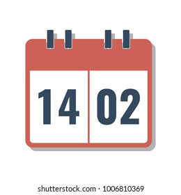 date 14.02 in calendar, flat style vector illustration