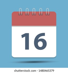 Date 16 Simple Calendar - Flat calendar icon - Date or event reminder sign. - Business vector illustration.