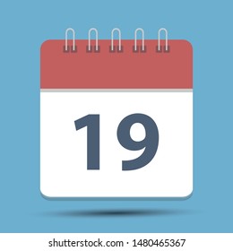 Date 19 Simple Calendar - Flat calendar icon - Date or event reminder sign. - Business vector illustration.