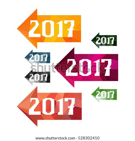Date 2017. Set of abstract geometric background. Template. Polygonal graphics (7 colors options)