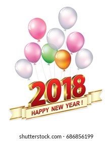 Date 2018 on the background of balloons. Vector illustration