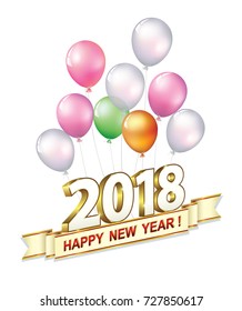 Date 2018 on the background of balloons. Vector illustration