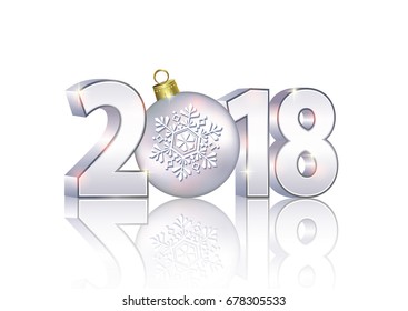 Date 2018 on a light background in 3d format with a ball. Vector illustration